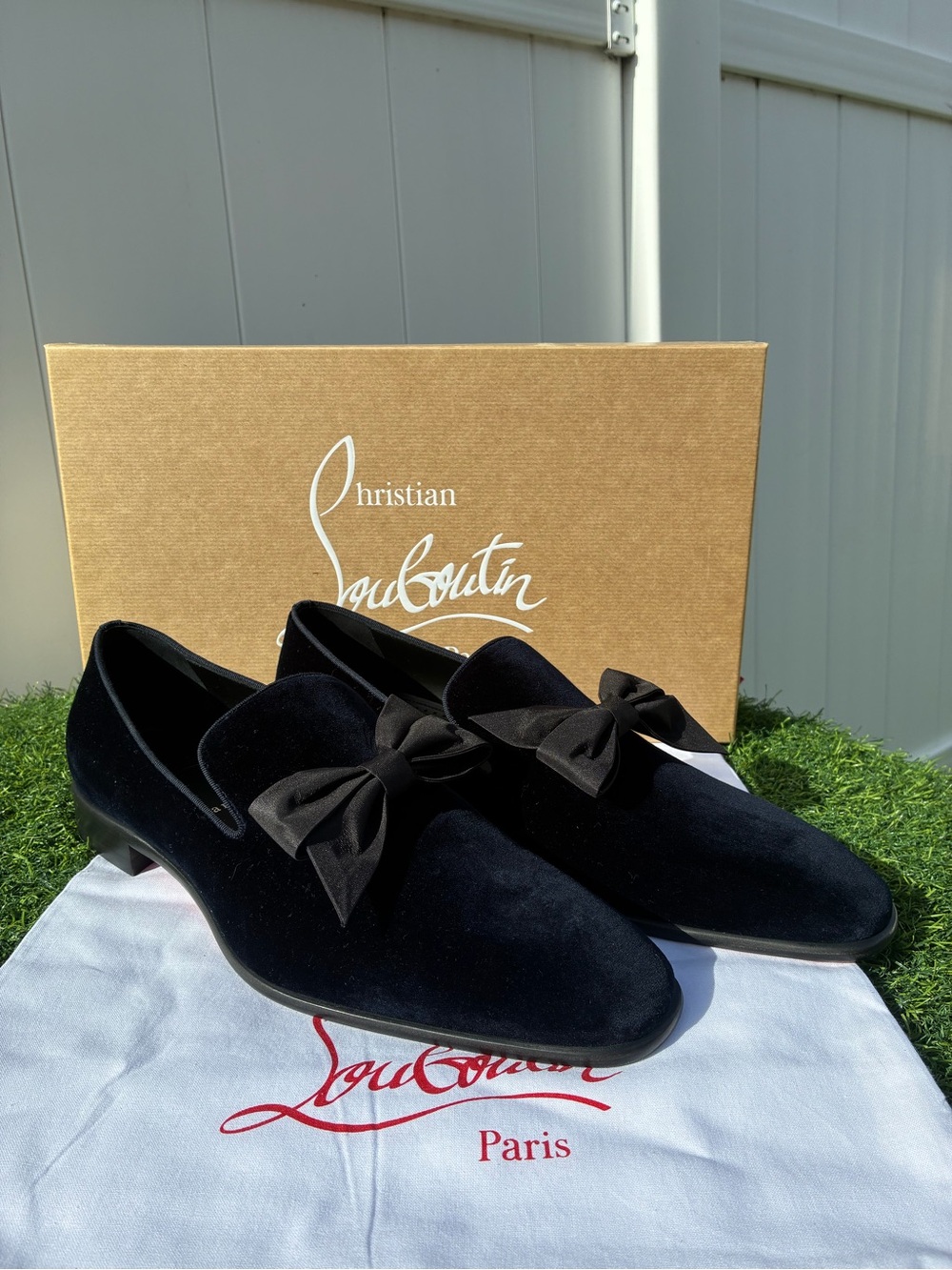 CHRISTIAN LOUBOUTIN DECEMBER FIRST FLAT LOAFERS DARK NAVY BLUE VELVET SZ 43 NEW